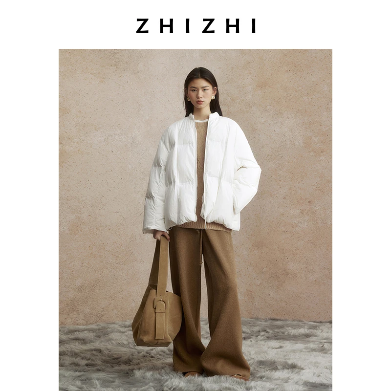 致知伴云来 中式羽绒服女2024冬新款百搭小立领白鹅绒ZZ2DWWYW022