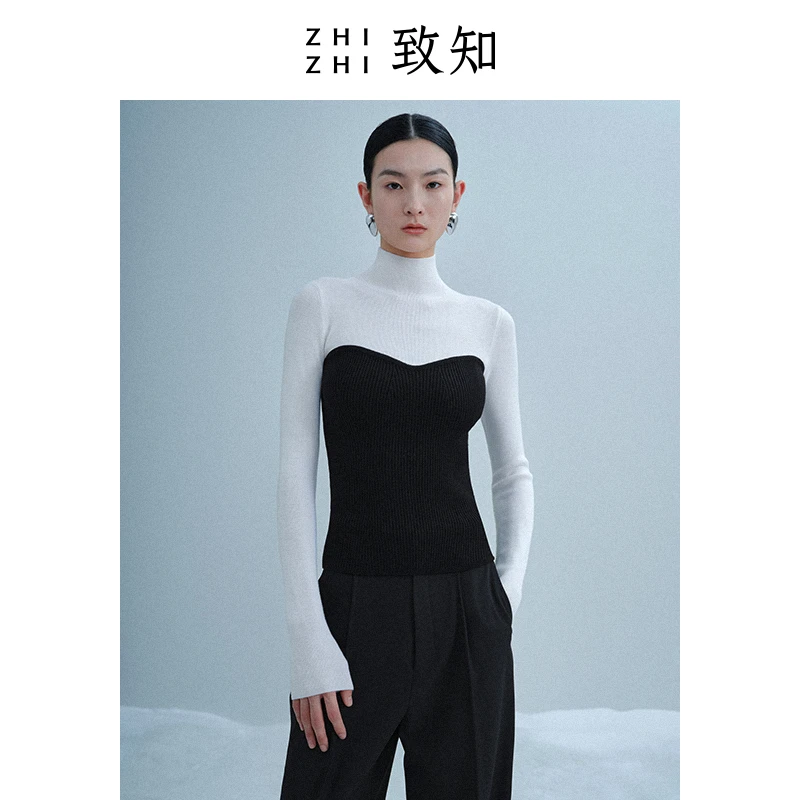致知酹江月 设计感针织假两件上衣女春秋款羊毛衫抹胸ZZ22WKZ7249