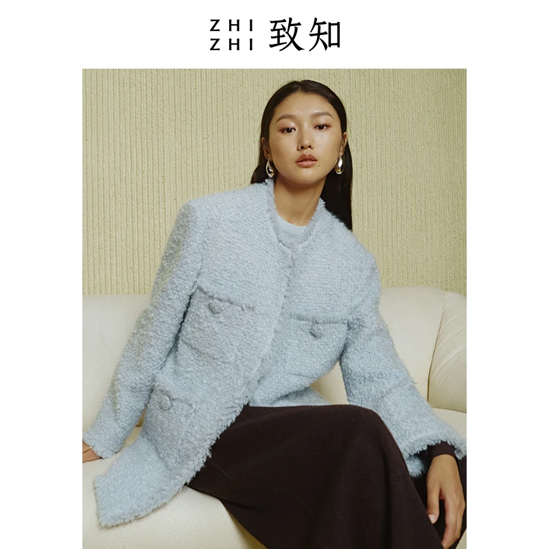 【搭搭精选】上江虹 小香风外套2024年新款时尚休闲圈圈绒