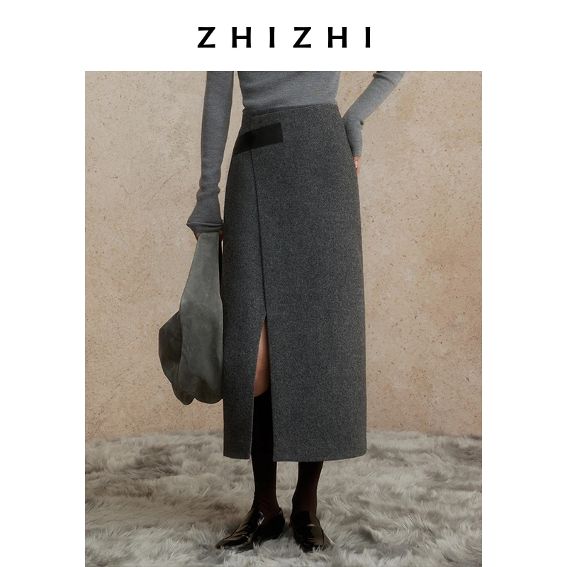 【橱窗】寻瑶草 直身A字半裙女24冬新款不对称高腰ZZ2DWWBY021