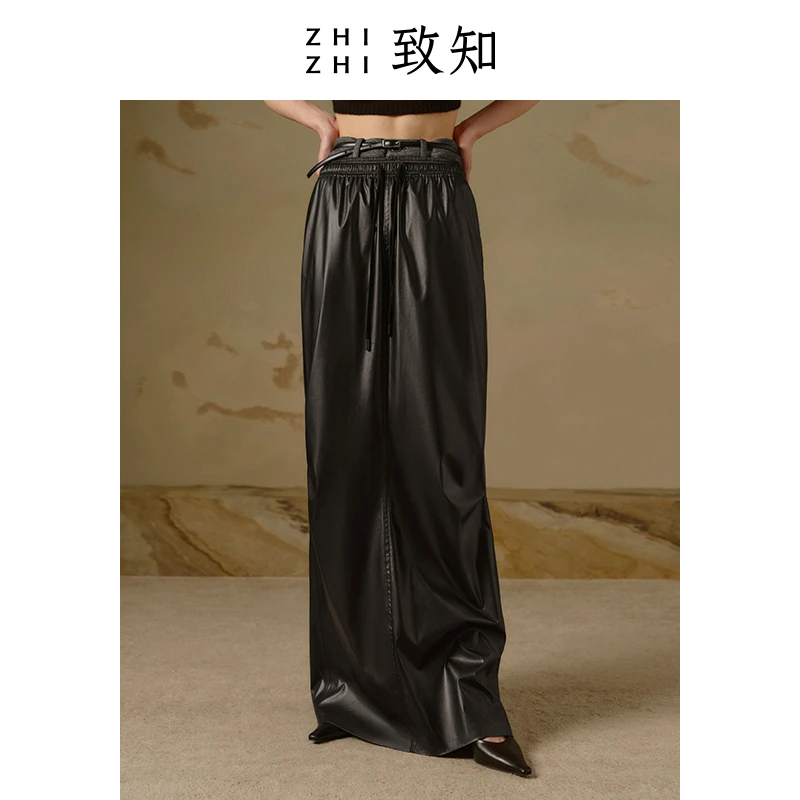 【橱窗】致知 璧月堂 超长皮裙女2023冬季直身ZZ2CWWB6020