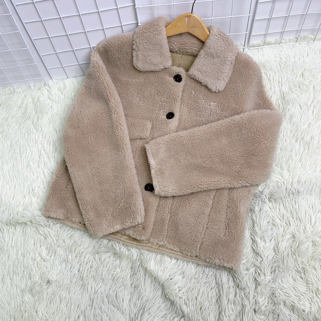 鲁家 小翻领短款泰迪颗粒绒上衣女 9772