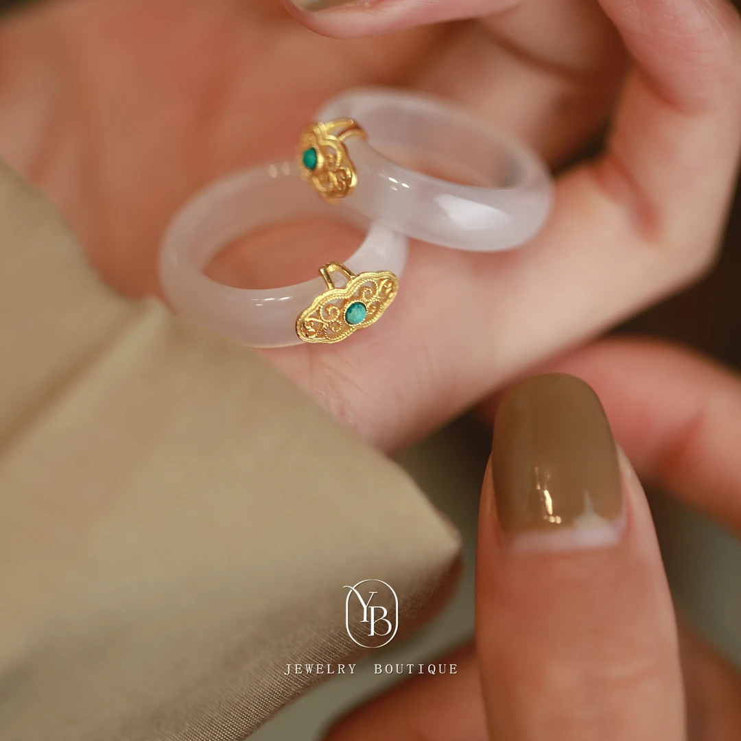 合金石英石戒指 绿淞碧绿戒指戒圈指环轻奢简约精致