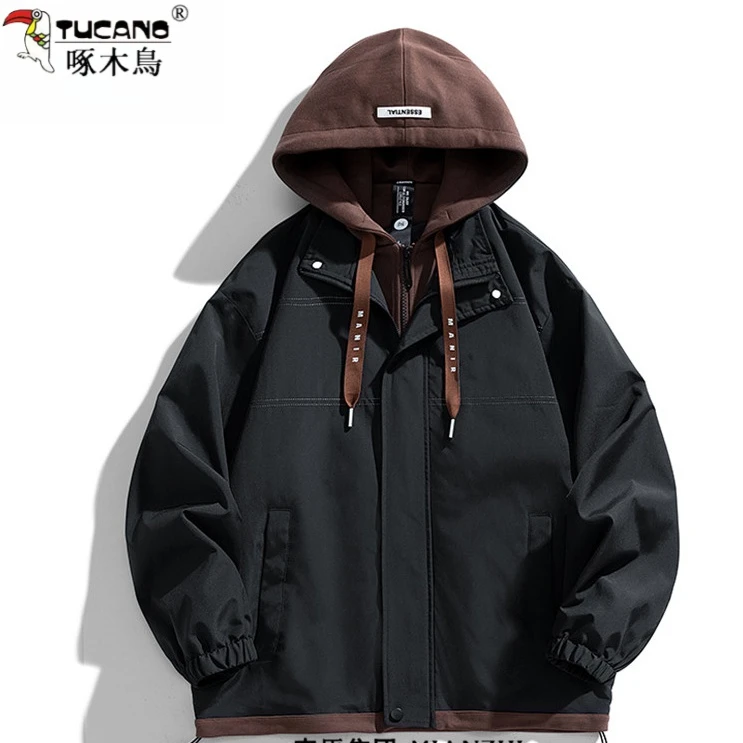 男士假两件外套春秋季新款潮牌工装休闲痞帅夹克潮