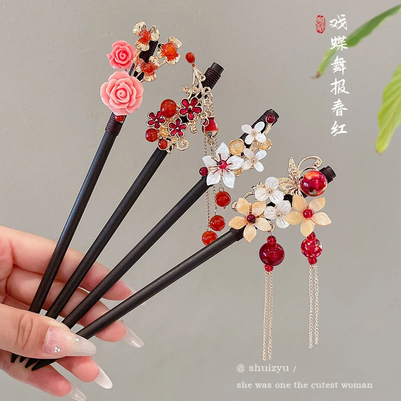 古风发簪流苏步摇木簪新中式汉服盘发簪子女简约现代发张发钗头饰