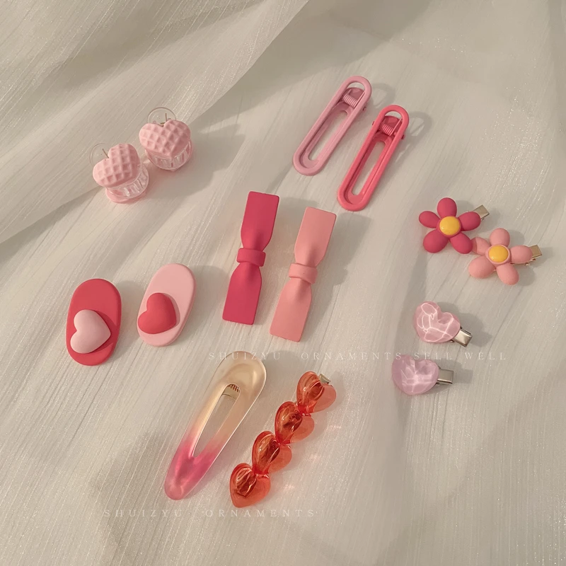 粉色甜美刘海小发夹少女心头饰鸭嘴夹子网红爱心发卡可爱卡子头饰