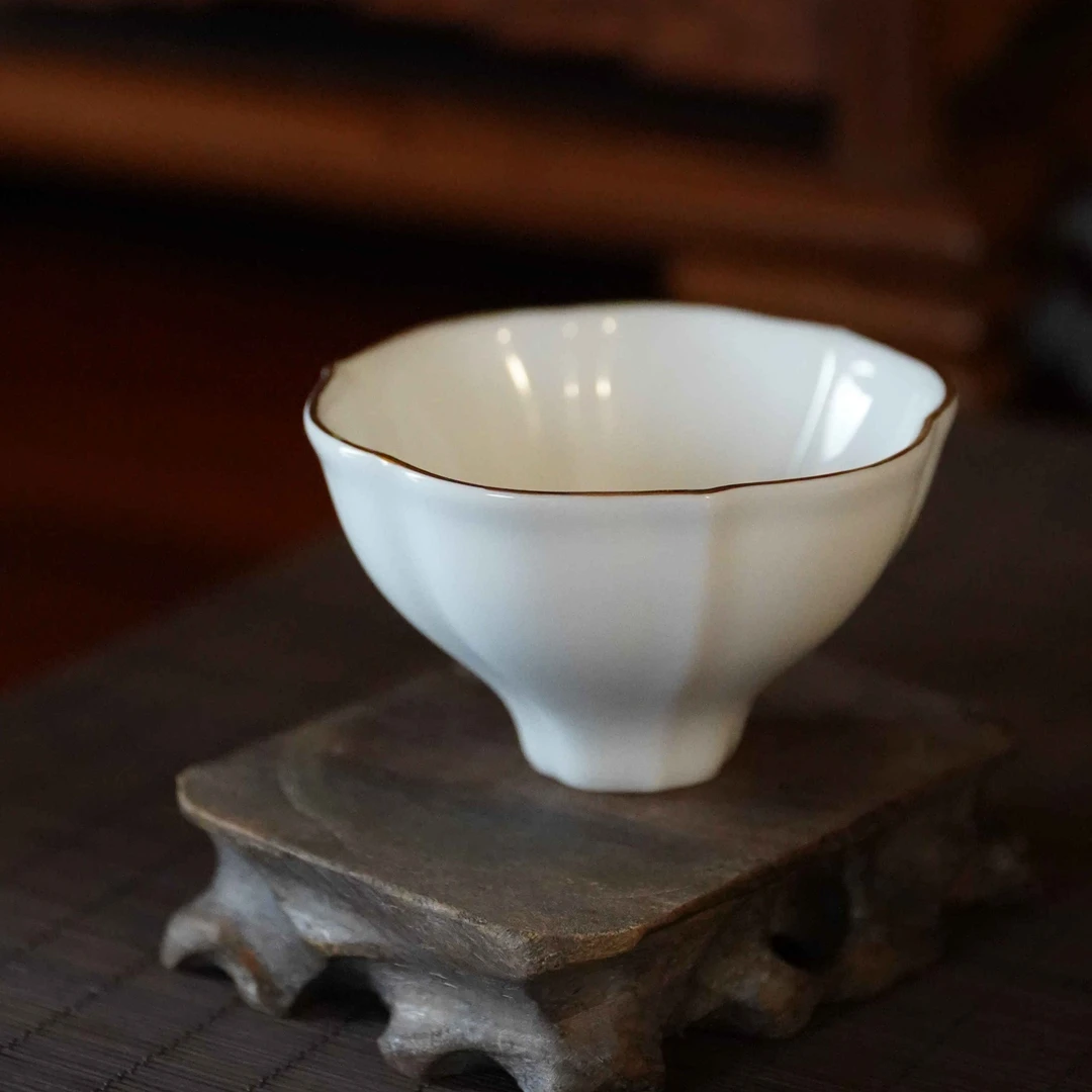 国色豐瑶陶瓷手工青白釉描金莲花杯