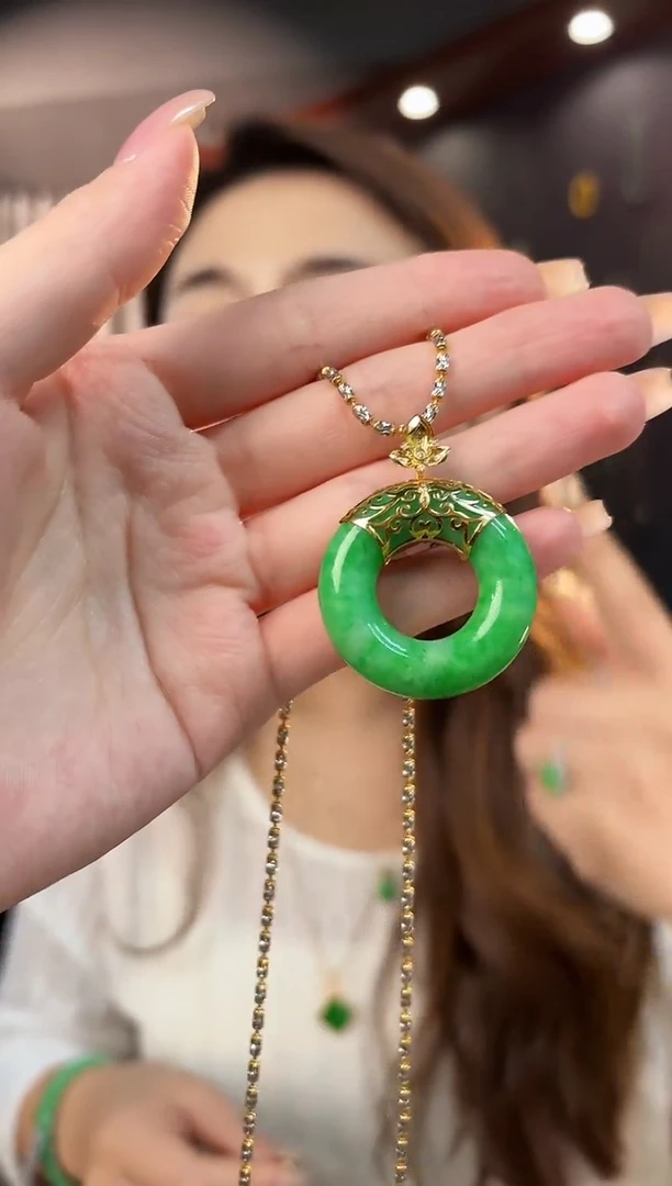 【闪购商品】翡翠吊坠(不含链)18K金镶嵌缅料A货/支持复检/一件