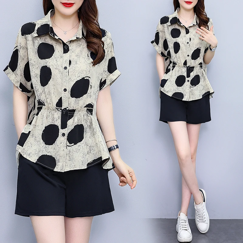 圆点印花短袖衬衫女2025夏季中年妈妈装大码显瘦洋气小衫时尚上衣