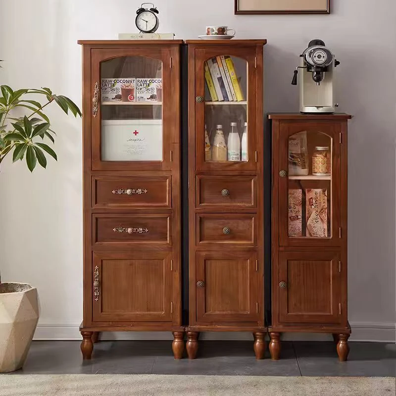 电视柜高边柜实木立柜客厅窄柜一体靠墙收纳柜展示柜落地组合美式