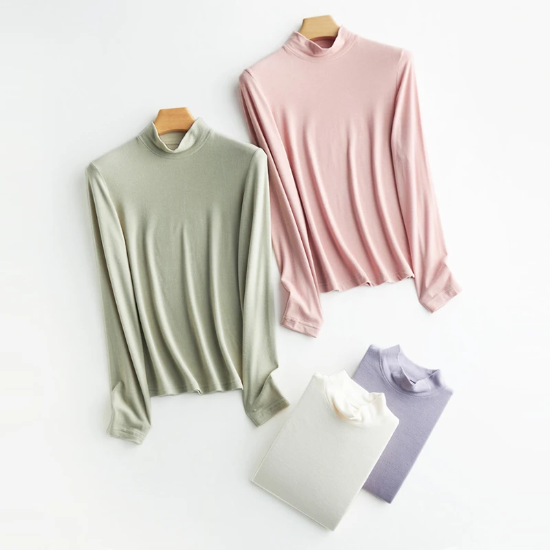 【陈三七】真德绒秋冬女半高领打底衫双面磨毛依翡丝保暖A1633