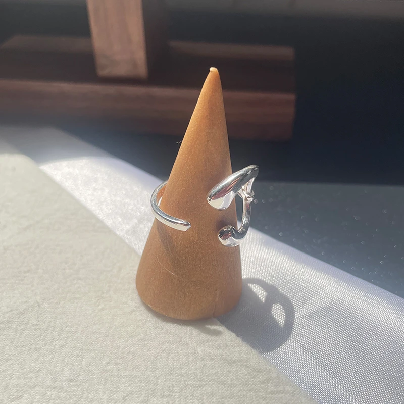 925银戒指 何C型戒指重工轻奢异形戒简约光面开口戒小众素款个性