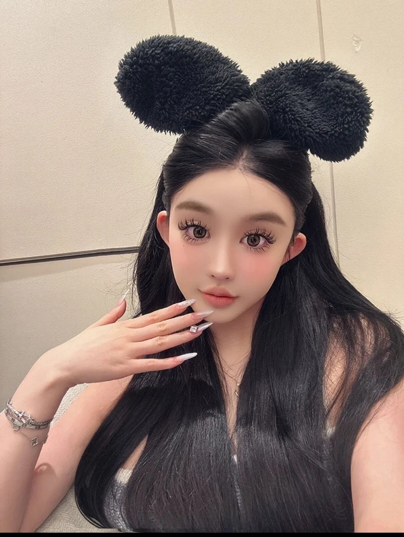 新款黑色大兔耳朵发箍韩国少女甜美立体毛绒发卡网红洗脸化妆头箍