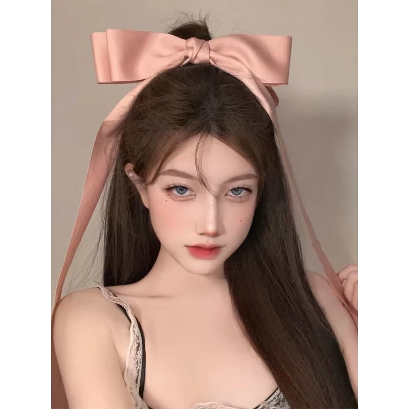 Jennie同款超大蝴蝶结发夹少女芭蕾风丝带弹簧发夹头饰飘带边夹发