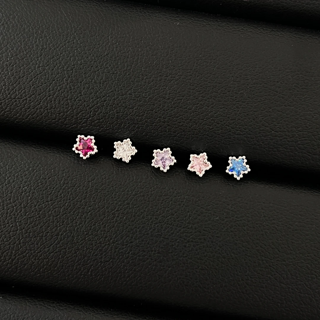 钛钢合成锆石耳饰 4mm迷你星星百搭简约耳骨钉外螺旋长6粗0.8杆