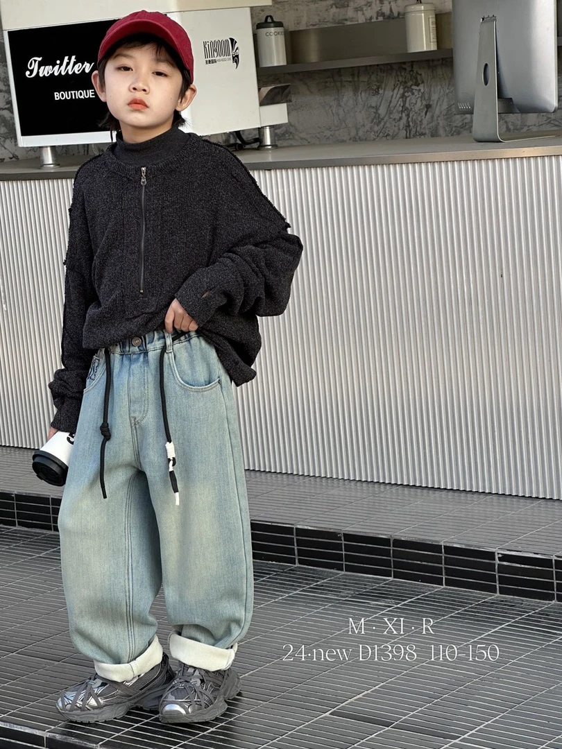 男童女童牛仔裤加绒冬季