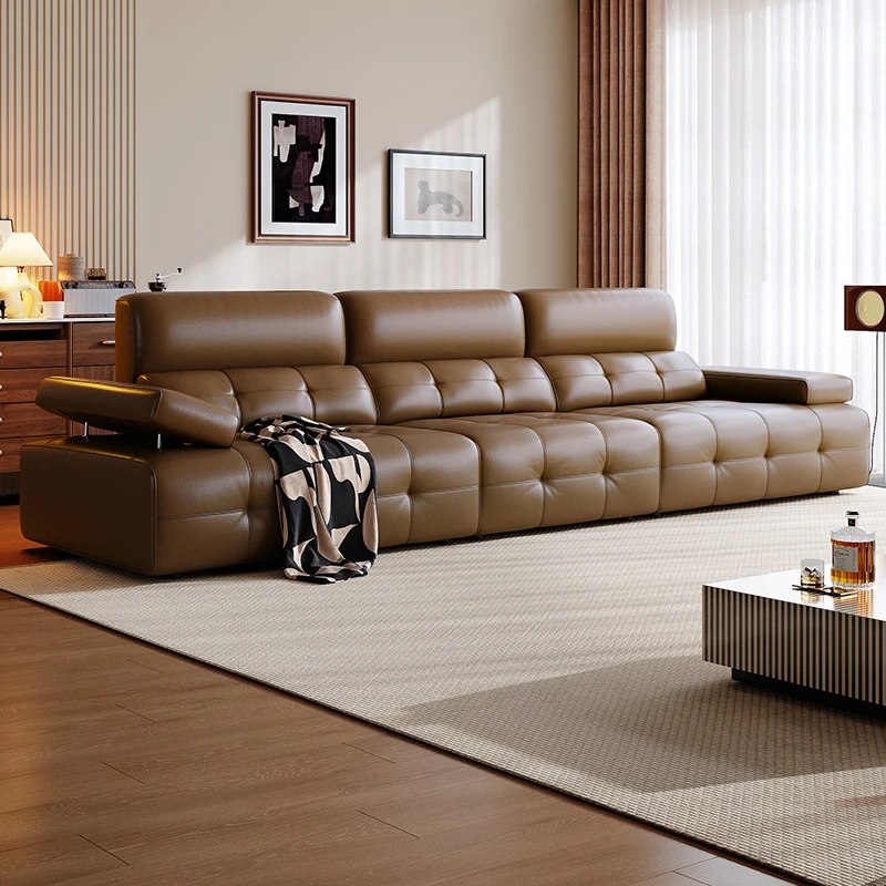 浪度高靠背劳伦斯真皮沙发头层牛皮平层别墅大户型意式极简风棕色
