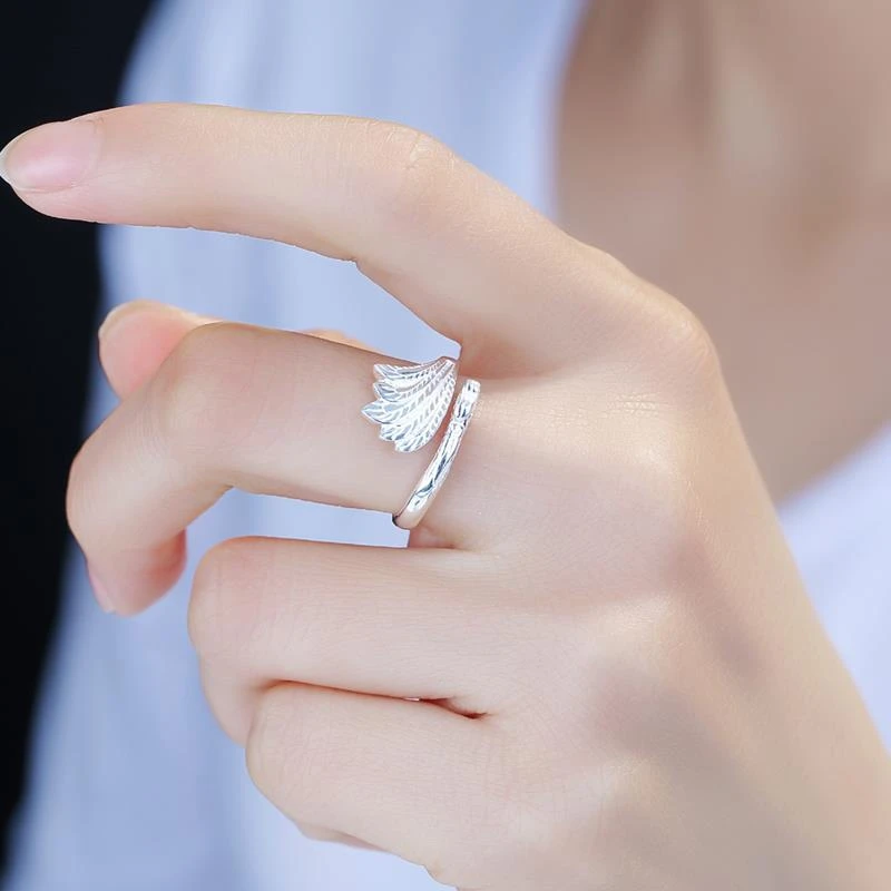 足银戒指 民族风凤凰戒指女990纯银时尚羽毛开口孔雀戒指环学生