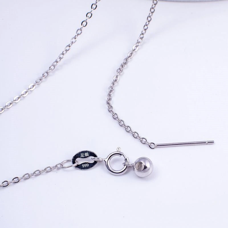 吊坠足银 999万能链穿珠链DIY针式小孔项链女锁骨链可调节不掉色