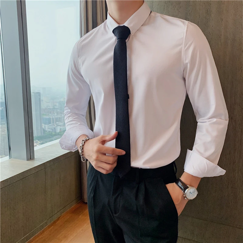 白衬衫男士长袖商务休闲职业正装新郎结婚伴郎衬衣男西装工装寸衫