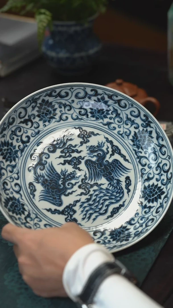 【闪购商品】摆件手绘青花双凤壶承