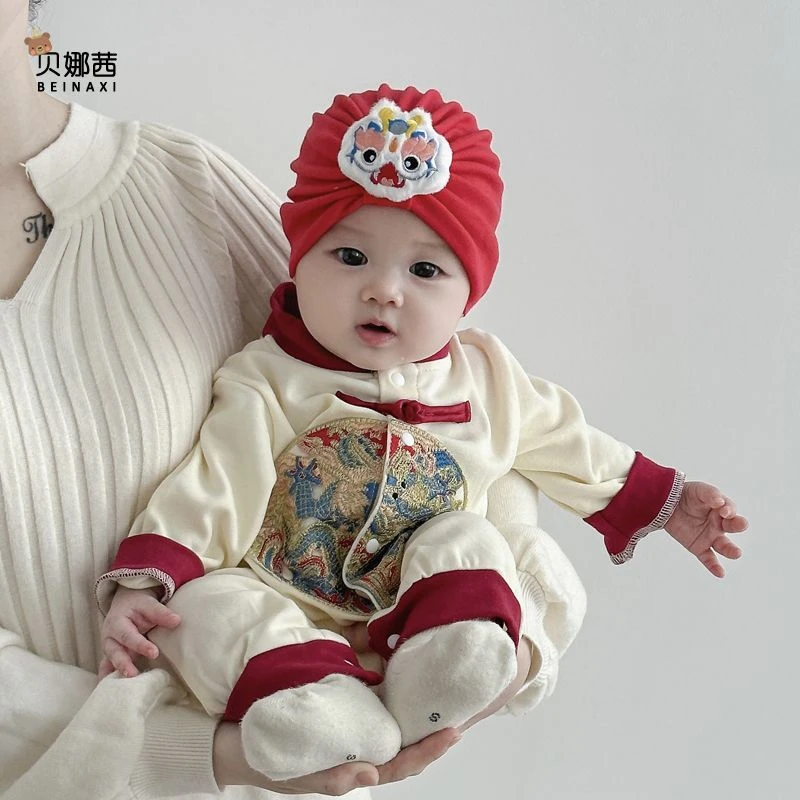 婴儿帽子春秋款新生儿胎帽婴幼儿红色过年囟门帽小月龄宝宝满月帽