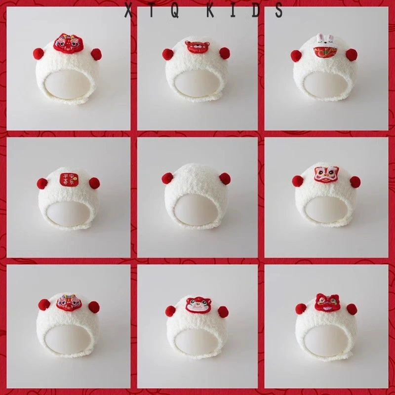 婴幼儿帽子秋冬可爱超萌卡通男女宝宝护耳毛线针织帽2024新款套头