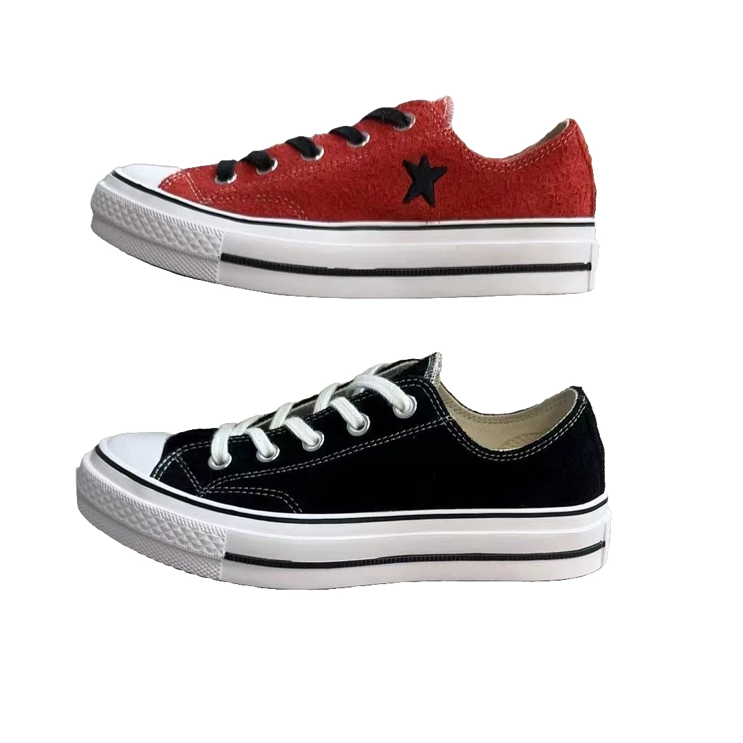 新款复古时尚百搭潮流经典低帮女款系带红色雪花翻牛毛拉毛板鞋