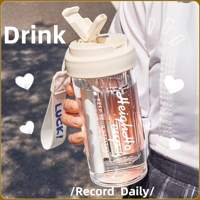 简约水杯夏季女士专用便携高颜值吸管杯ins带茶隔2023新款杯子