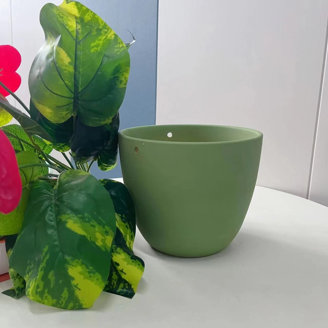 牛油果绿纯色梨型花盆可作吊盆口径17高度14