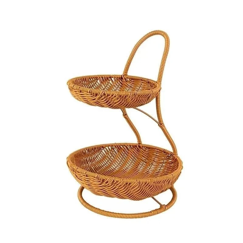 H15仿藤手工编织创意造型桌面点心盘零食盘水果盘收纳盘