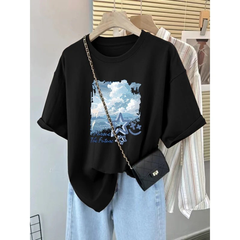 设计感胖mm纯棉短袖t恤女夏季美式复古大码宽松显瘦洋气半袖上衣