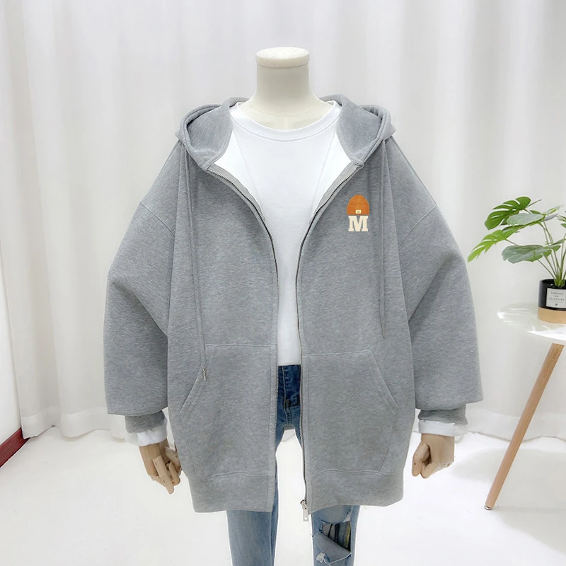 胖mm大码开衫卫衣女士春秋oversize连帽宽松美式复古拉链上衣外套