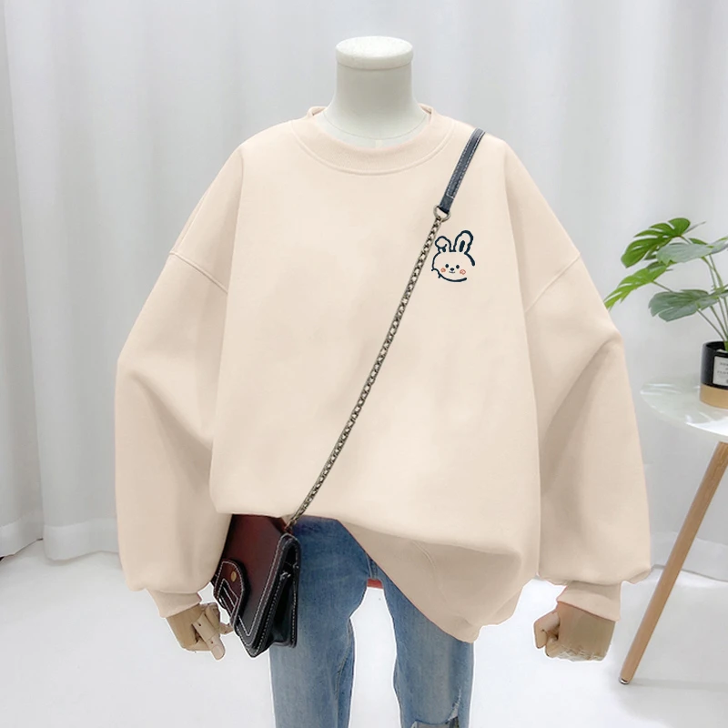 圆领卫衣女春秋薄款宽松oversize美式复古慵懒风套头长袖上衣潮牌