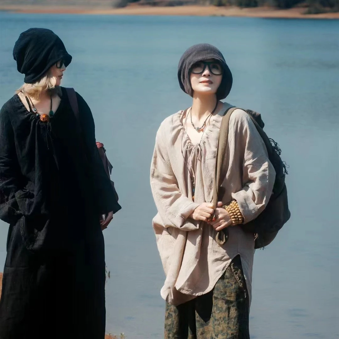 麻依者V领抽绳上衣982外套