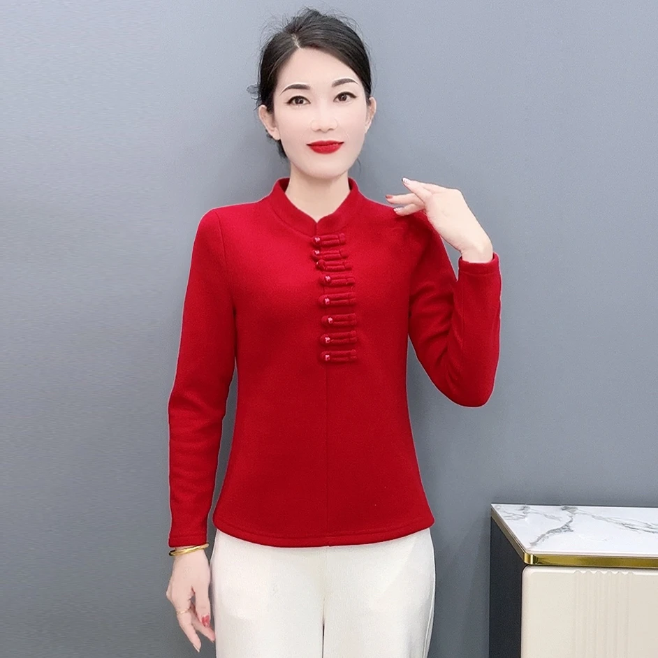 5079款秋冬加厚加绒打底衫中老年半高领保暖衣时尚修身长袖妈妈装