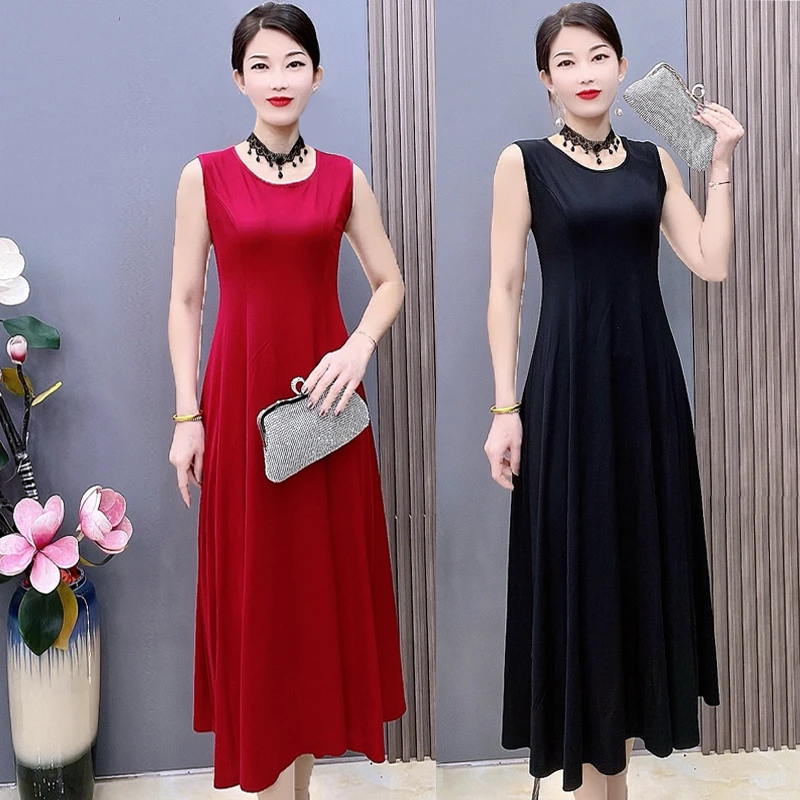 19355无袖气质优雅女神六片裙拖地连衣裙显瘦背心裙