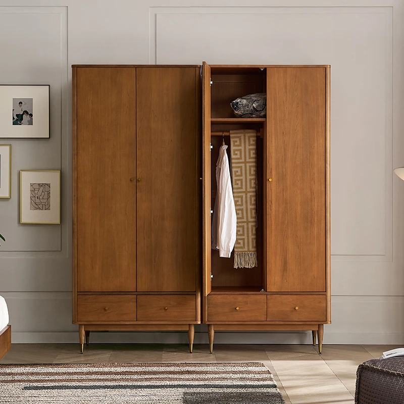 下架/北欧实木衣柜家用卧室收纳储物柜中复古两门主卧柜子P