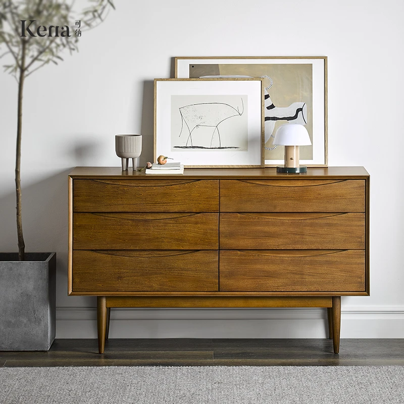 下架/北欧中古风六斗柜实木储物边柜客厅卧室复古收纳餐边柜P