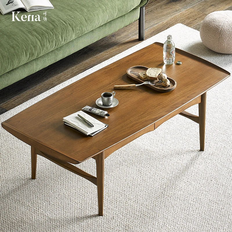下架/北欧复古实木茶几小户型抽屉收纳茶台简约现代中古茶桌P