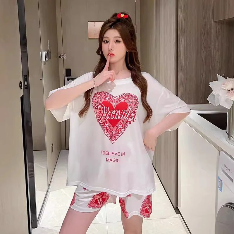 冰丝夏季睡衣女套装女士2024年新款高级感短袖大码家居服可外穿潮