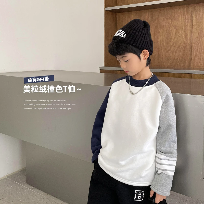 【破价宠粉 库存告急】男童TB风插肩袖加绒加厚大童圆领女童|22dc27