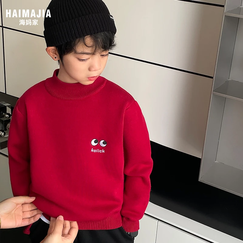 【现货 纯色双眸】男童加绒加厚中大童可爱纯色柔纱毛衣潮搭|23dp28