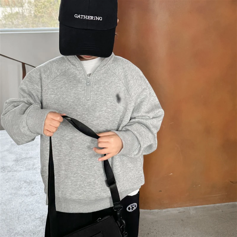 【刺绣半拉链】男童卫衣25款春秋款格雷系中大童潮流上衣|24ac03