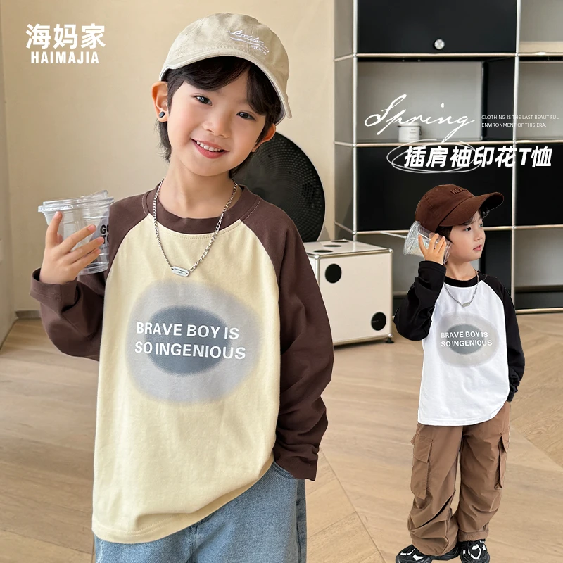 【潮搭插肩袖】男童长袖T恤春秋新款插肩袖中大童印花上衣|24aa21