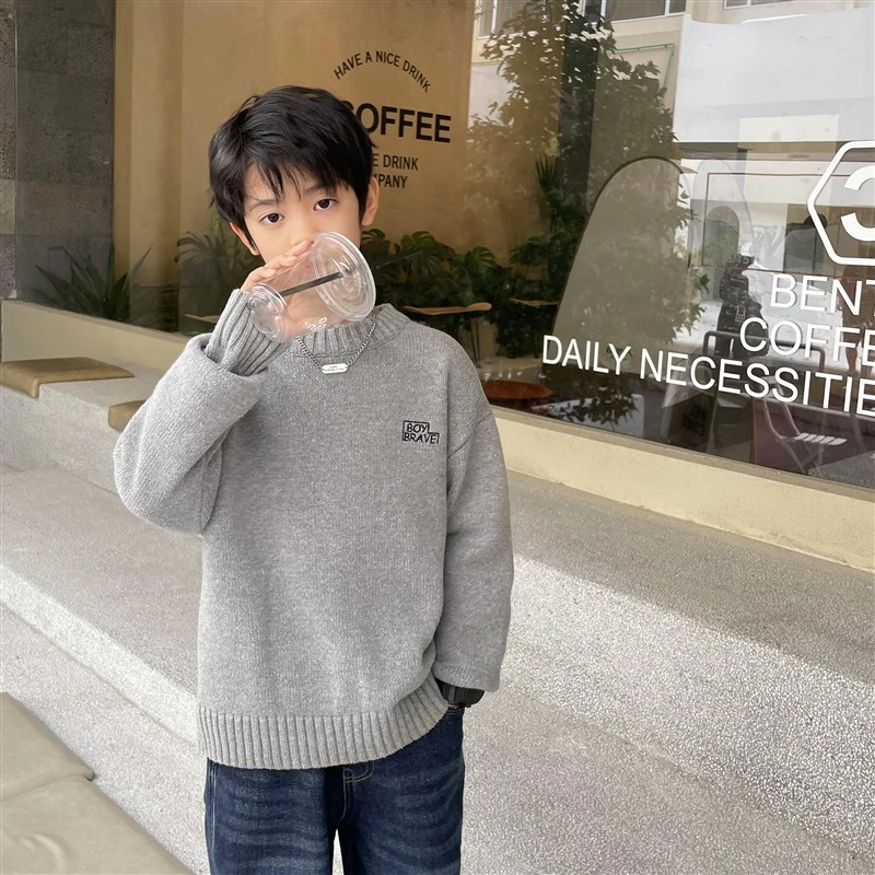海妈家儿童套头毛衣秋冬韩版男童加厚针织衫大童圆领上衣|23dp07