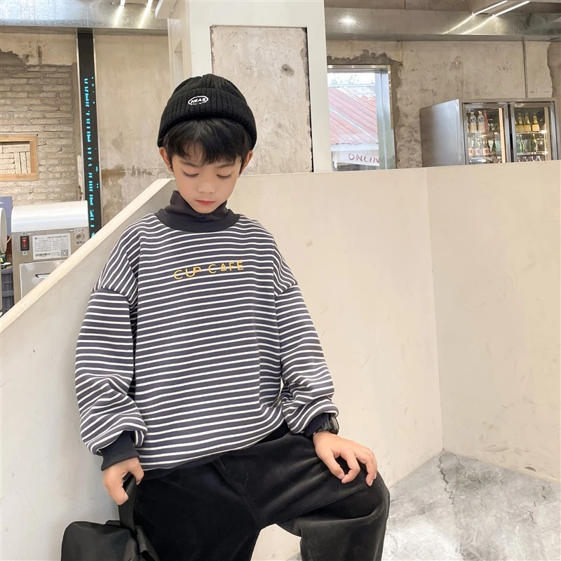 【开播福利】新款男童加绒加厚卫衣高领条纹女童|22dc23