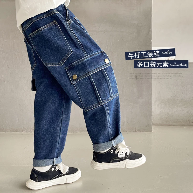 【现 工装牛仔裤】男童多口袋牛仔裤中大童宽松潮款休闲裤子|23cj19
