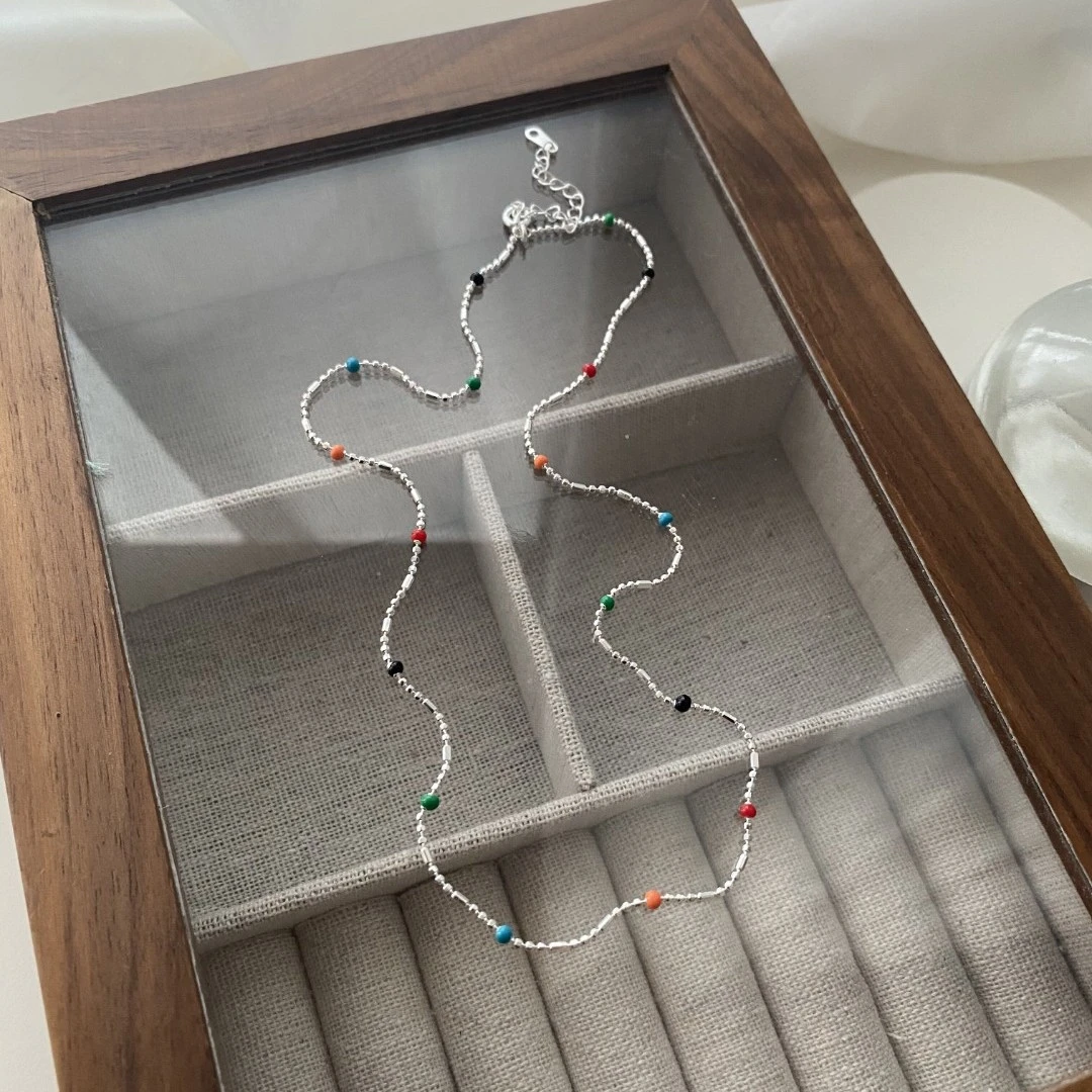 链子925银 小众蓝色豆豆手工多巴胺项链设计感百搭彩色简约锁骨链