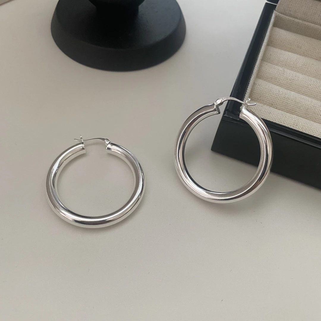 925银耳饰 韩版重工素圈百搭大耳圈耳环小众高级感圆圈耳扣极简